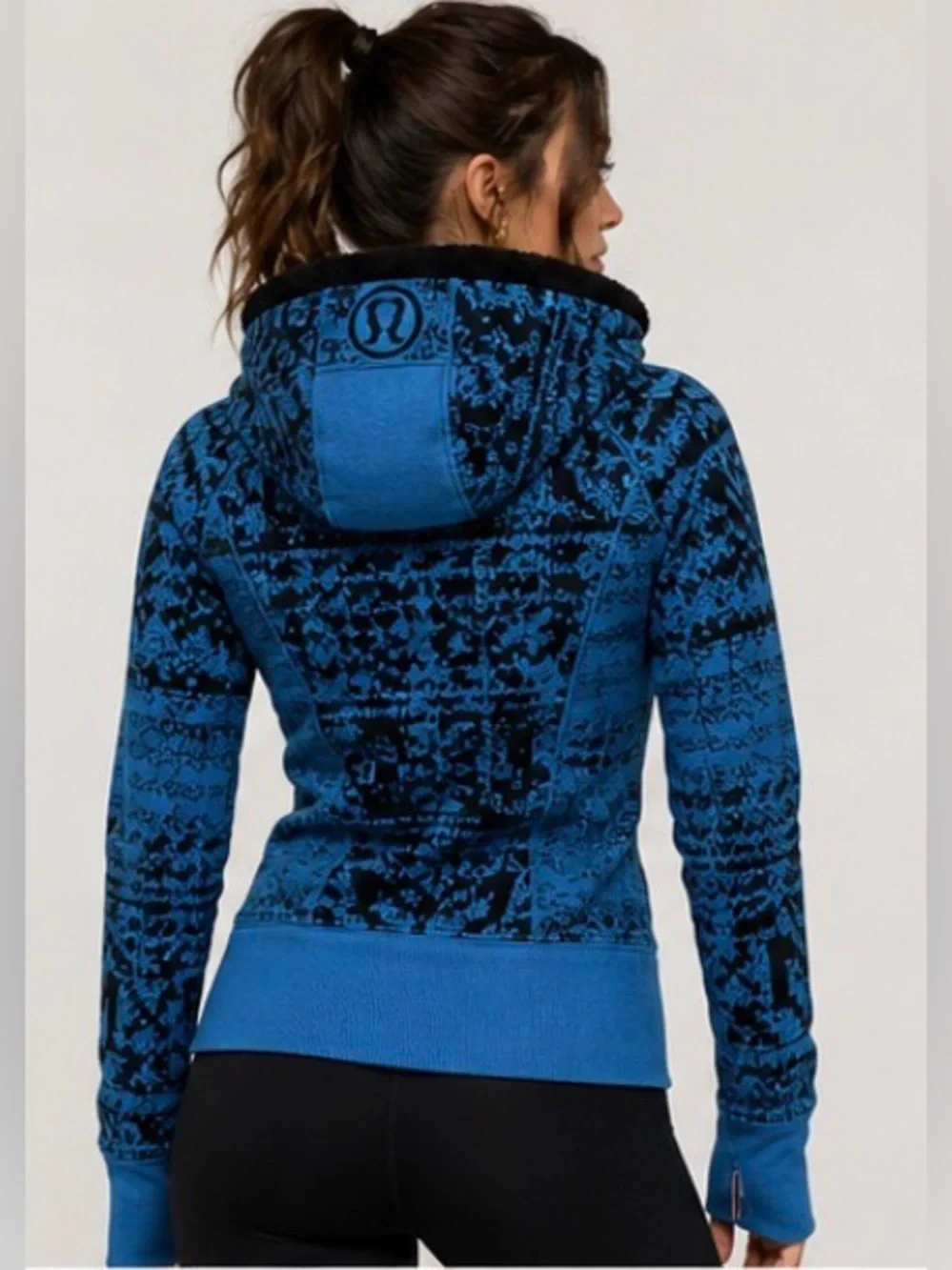 Lululemon Scuba Hoodie Special Edition Blue Black Fair Isle Sherpa Sz 6 Rare - Picture 6 of 8